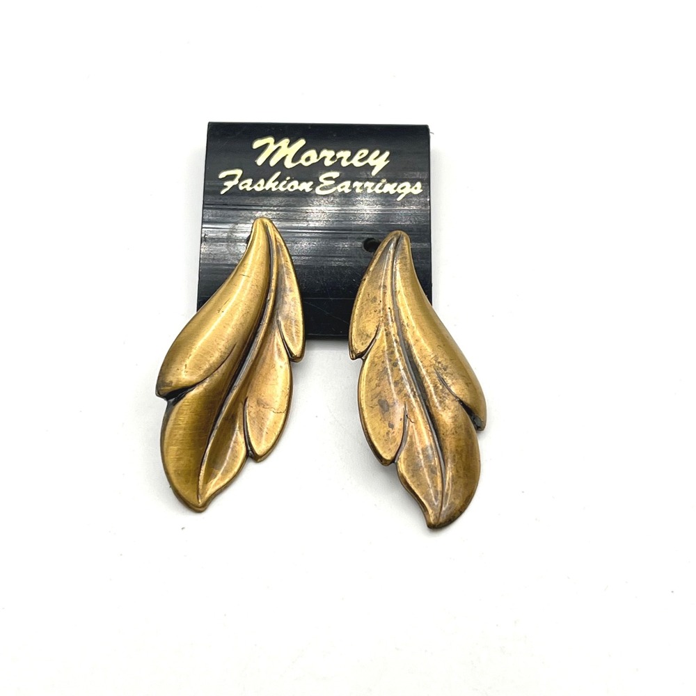 Morrey Vintage Bronze Tone Leaf Dangle Earrings Antiqued‎ Textured Botanical